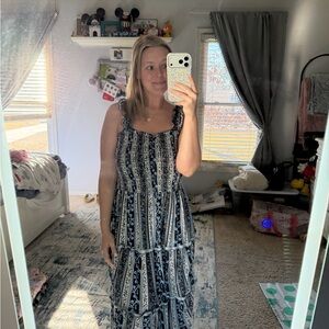 Black, Navy, and White Patterned Sun Dress